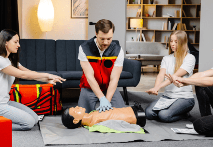 Participants receiving first aid training at NSTA Tasmania in Tasmania.